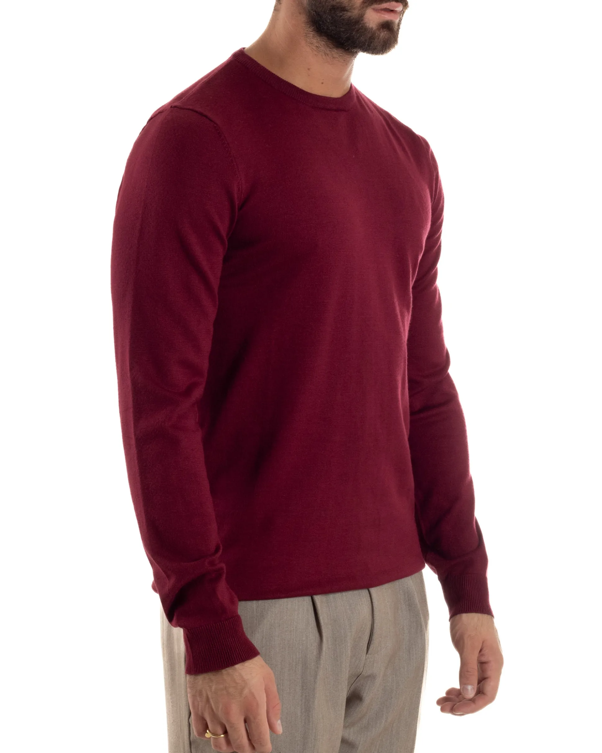 Maglioncino Uomo Girocollo Maglia Rasata Basic Prugna M2504A