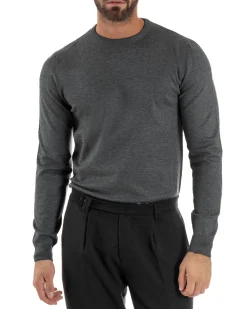 Maglioncino Uomo Girocollo Maglia Rasata Basic Grigio Scuro M2500A