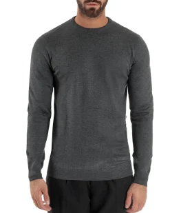 Maglioncino Uomo Girocollo Maglia Rasata Basic Grigio Scuro M2500A