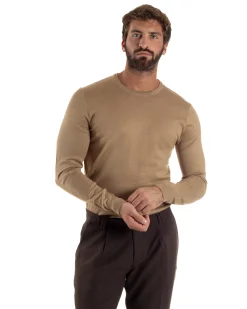 Maglioncino Uomo Girocollo Maglia Rasata Basic Camel M2499A