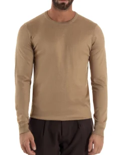 Maglioncino Uomo Girocollo Maglia Rasata Basic Camel M2499A