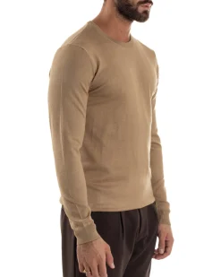 Maglioncino Uomo Girocollo Maglia Rasata Basic Camel M2499A