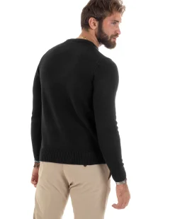 Maglioncino Uomo Girocollo Maglia Inglese Maglione Morbido Basic Tinta Unita Nero GIOSAL-M2939A