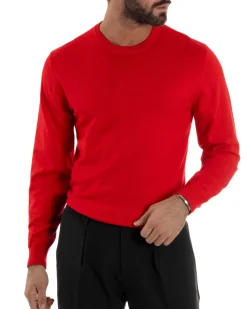 Maglioncino Uomo Girocollo Maglia Rasata Basic Rosso M2498A
