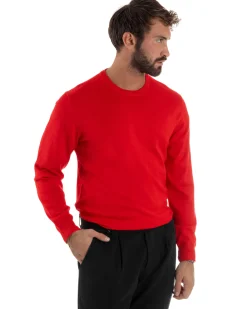 Maglioncino Uomo Girocollo Maglia Rasata Basic Rosso M2498A