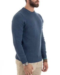 Maglioncino Uomo Girocollo Maglia Inglese Maglione Morbido Basic Tinta Unita Denim GIOSAL-M2934A