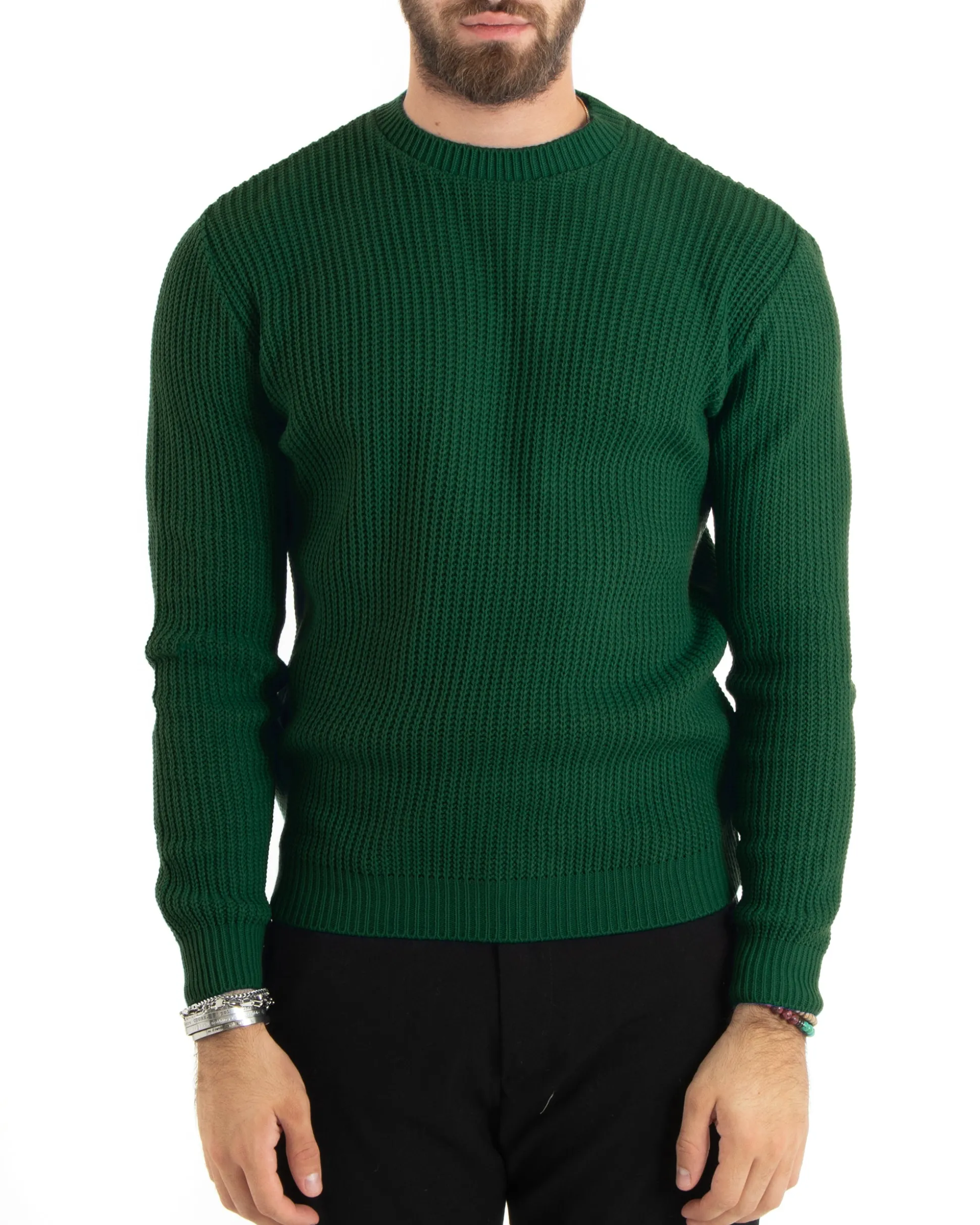 Maglioncino Uomo Girocollo Maglia Inglese Basic Verde Bottiglia M2755A