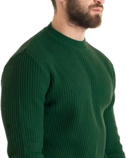 Maglioncino Uomo Girocollo Maglia Inglese Basic Verde Bottiglia M2755A