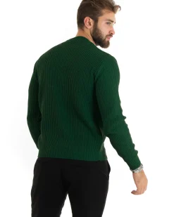 Maglioncino Uomo Girocollo Maglia Inglese Basic Verde Bottiglia M2755A