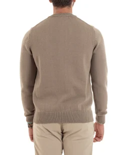 Maglioncino Uomo Girocollo Maglia Inglese Maglione Morbido Basic Tinta Unita Beige GIOSAL-M2937A