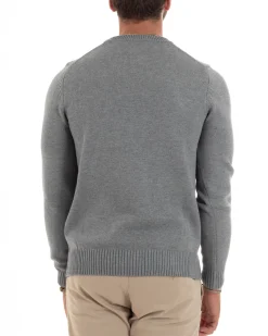 Maglioncino Uomo Girocollo Maglia Inglese Maglione Morbido Basic Tinta Unita Grigio GIOSAL-M2935A