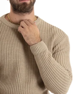 Maglioncino Uomo Girocollo Maglia Inglese Basic Beige M2745A