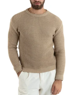 Maglioncino Uomo Girocollo Maglia Inglese Basic Beige M2745A