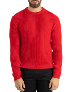Maglioncino Uomo Girocollo Maglia Inglese Basic Rosso M2753A