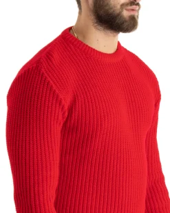 Maglioncino Uomo Girocollo Maglia Inglese Basic Rosso M2753A