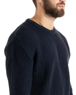 Maglioncino Uomo Girocollo Maglia Inglese Basic Blu M2760A