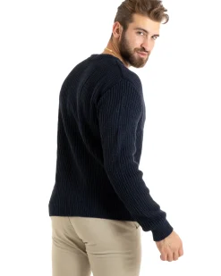 Maglioncino Uomo Girocollo Maglia Inglese Basic Blu M2760A