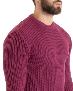Maglioncino Uomo Girocollo Maglia Inglese Basic Magenta M2750A