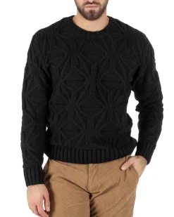 Maglioncino Uomo Girocollo Maglia Inglese Maglione Trecce Rombi Nero GIOSAL-M2789A