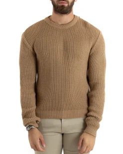 Maglioncino Uomo Girocollo Maglia Inglese Basic Camel M2756A