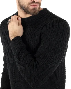Maglioncino Uomo Girocollo Maglia Inglese Trecce Nero GIOSAL-M2786A