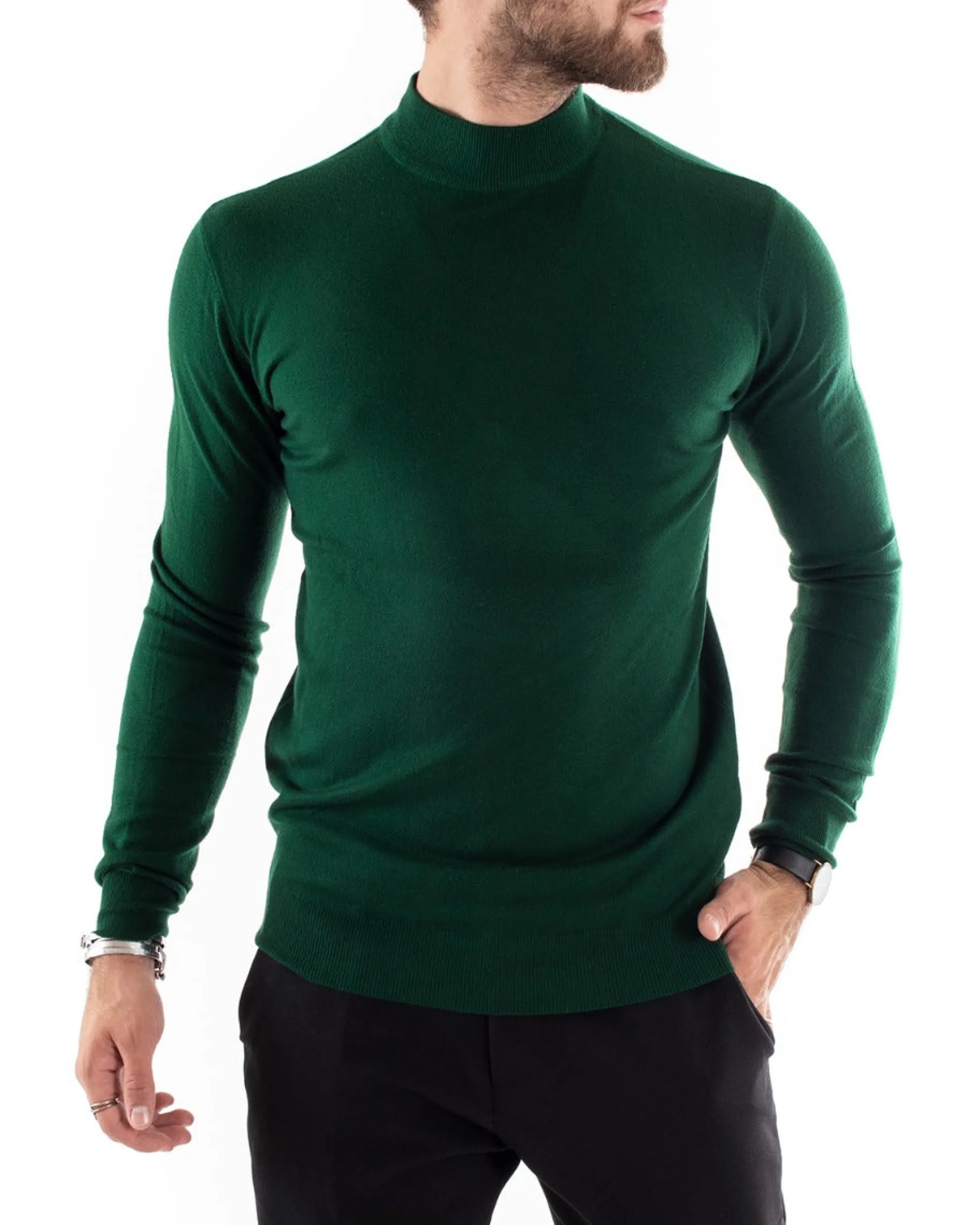 Maglioncino Uomo Maglia Mezzo Collo Sottogiacca Verde Bottiglia M2566A