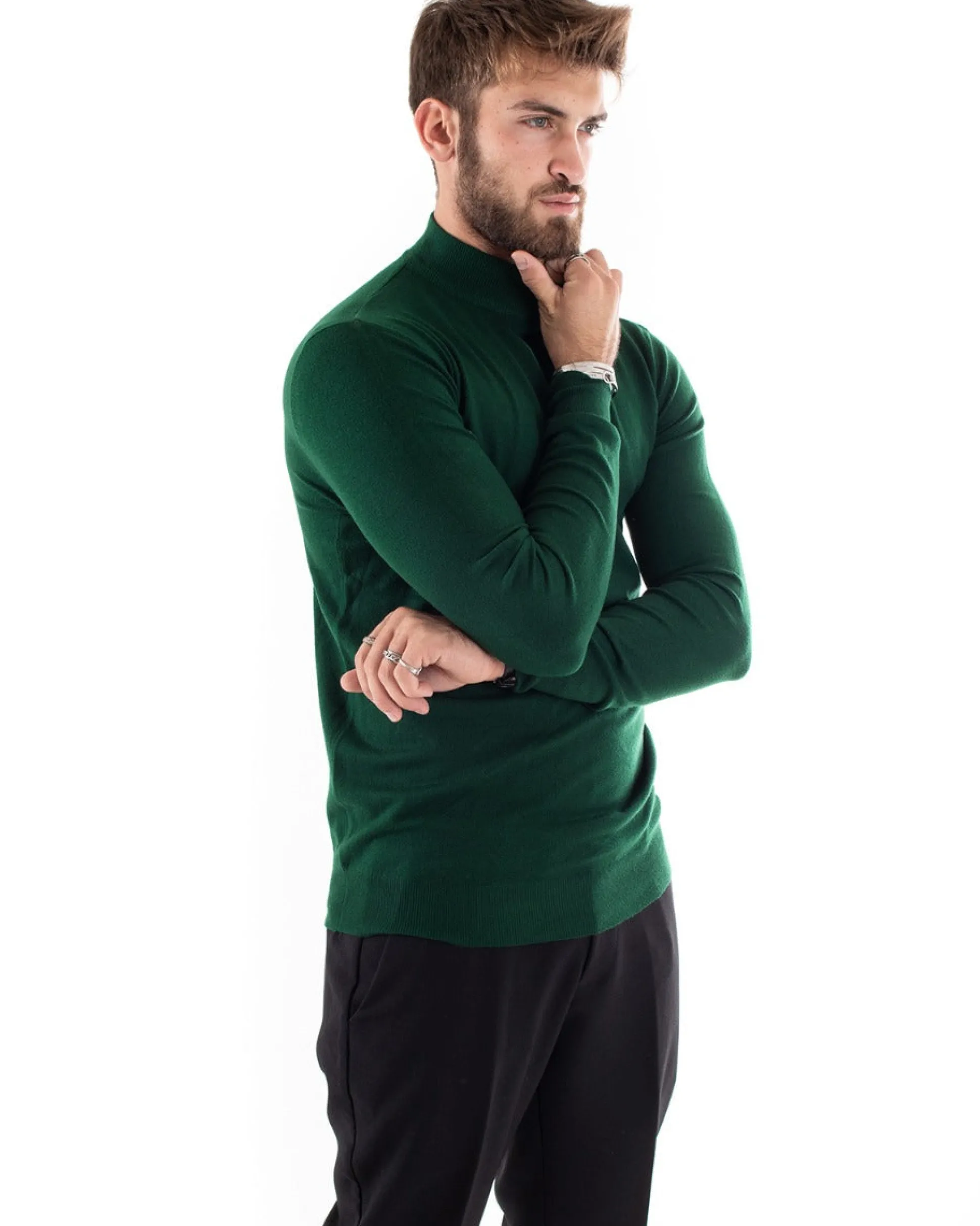 Maglioncino Uomo Maglia Mezzo Collo Sottogiacca Verde Bottiglia M2566A
