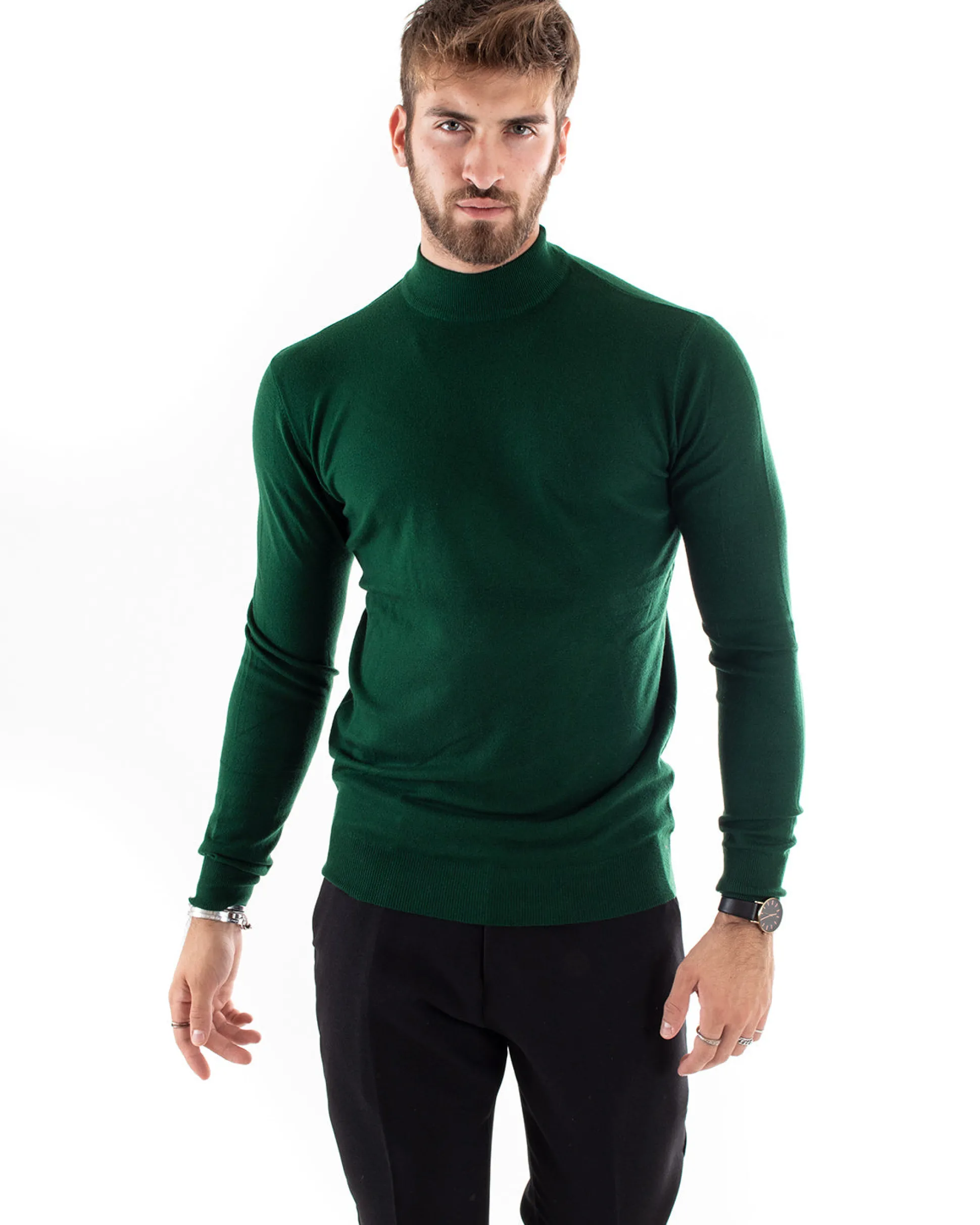Maglioncino Uomo Maglia Mezzo Collo Sottogiacca Verde Bottiglia M2566A