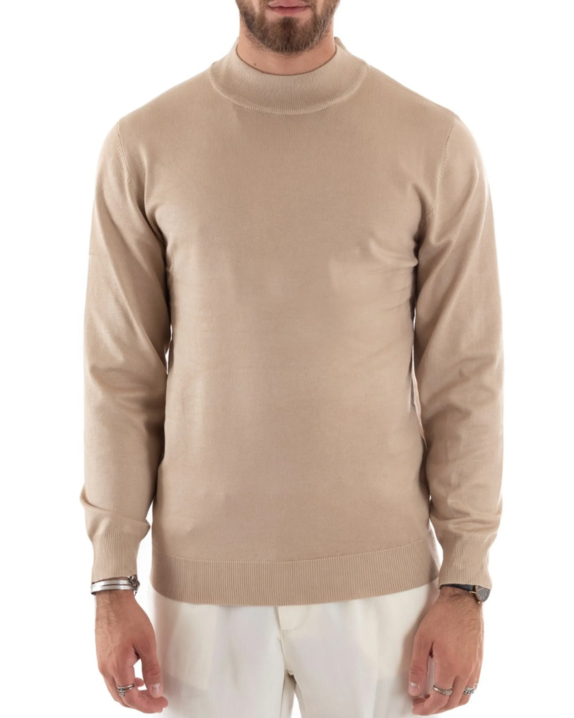 Maglioncino Uomo Maglia Mezzo Collo Sottogiacca Beige M2560A