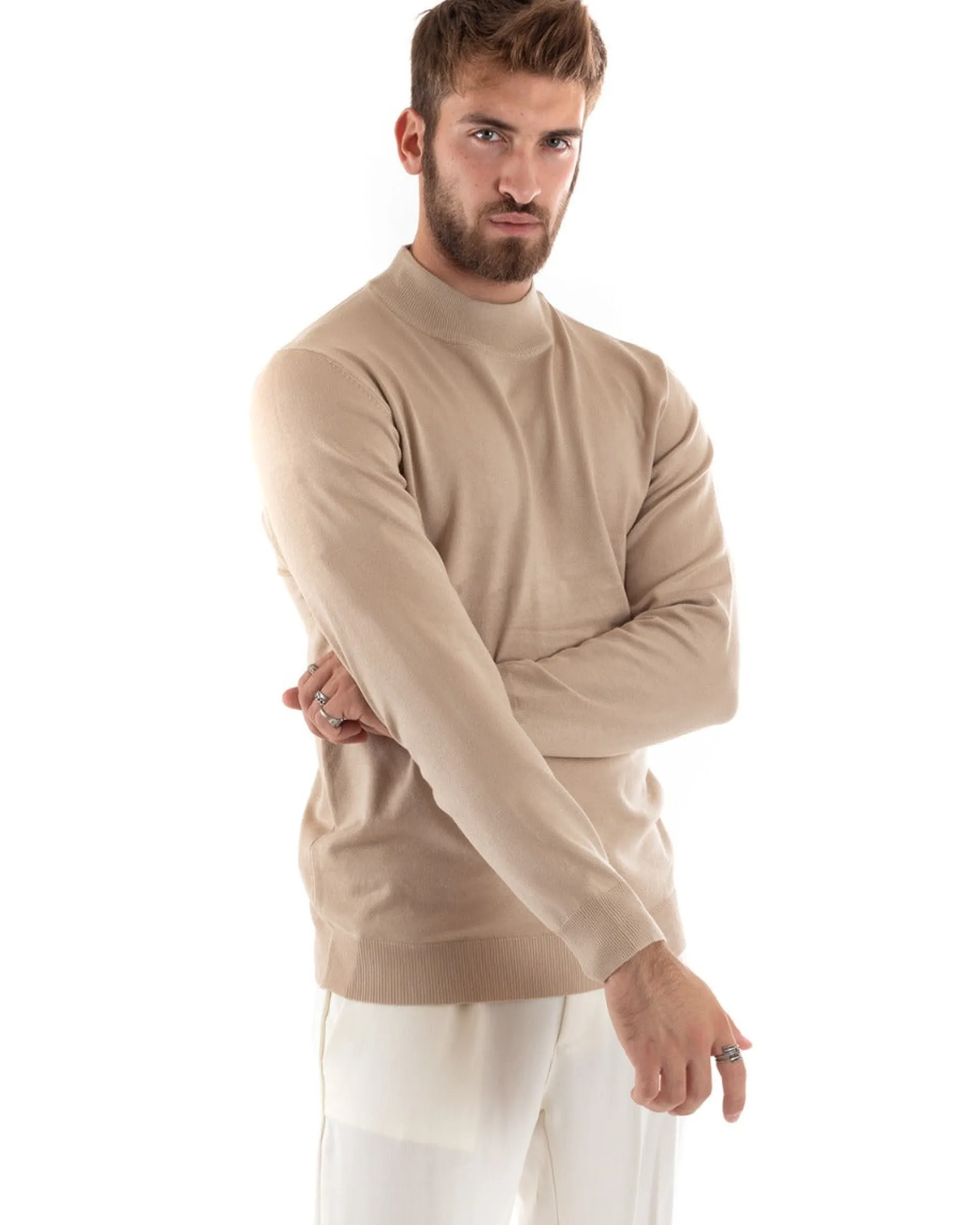 Maglioncino Uomo Maglia Mezzo Collo Sottogiacca Beige M2560A