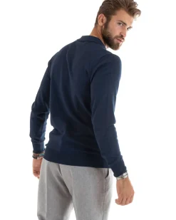 Maglioncino Uomo Maglia Polo Basic Filo Cotone Blu M2985A