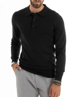 Maglioncino Uomo Maglia Polo Basic Filo Cotone Nero M2983A