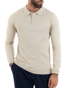 Maglioncino Uomo Maglia Polo Basic Filo Cotone Beige M2982A