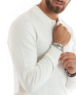 Maglioncino Uomo Maglia Polo Basic Filo Cotone Bianco M2984A