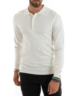Maglioncino Uomo Maglia Polo Basic Filo Cotone Bianco M2984A