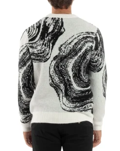 Maglione Uomo Girocollo Caldo Cotone Rasato Marmorizzato Maglia Maniche Lunghe Oversize Casual Bicolore Sfumata Panna GIOSAL-M2864A