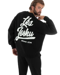 Maglione Uomo Girocollo Con Ricamo Teddy Caldo Cotone Maglia Maniche Lunghe Oversize Comoda Casual Bicolore Nero GIOSAL-M2867A