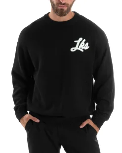 Maglione Uomo Girocollo Con Ricamo Teddy Caldo Cotone Maglia Maniche Lunghe Oversize Comoda Casual Bicolore Nero GIOSAL-M2867A