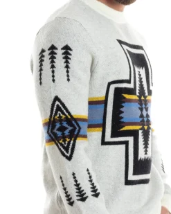 Maglione Uomo Girocollo Pullover Caldo Fantasia Jacquard Azteca Etnico Panna GIOSAL-M2957A