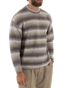 Maglione Uomo Girocollo Righe Lana Maglia Oversize Multicolor Camel M2861A