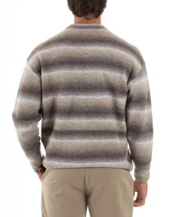 Maglione Uomo Girocollo Righe Lana Maglia Oversize Multicolor Camel M2861A