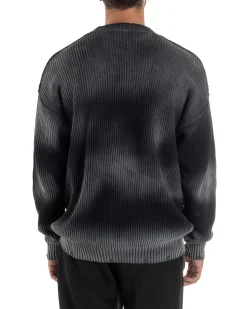 Maglione Uomo Girocollo Rotture Oversize Sfumato Nero M3046A