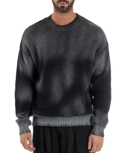 Maglione Uomo Girocollo Rotture Oversize Sfumato Nero M3046A