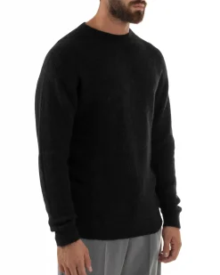 Maglione Uomo Lana Girocollo Regular Fit Basic Nero BERNA M252037