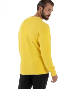 Maglione Uomo Lana Girocollo Regular Fit Basic Giallo BERNA M252037