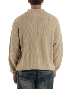 Maglione Uomo Polo Con Zip Maglia Inglese Con Colletto Beige M3022A