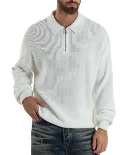 Maglione Uomo Polo Con Zip Maglia Inglese Con Colletto Bianco M3024A