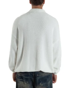 Maglione Uomo Polo Con Zip Maglia Inglese Con Colletto Bianco M3024A