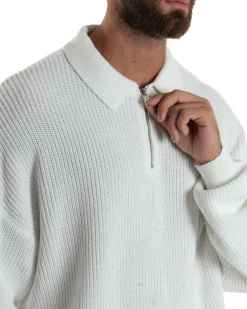 Maglione Uomo Polo Con Zip Maglia Inglese Con Colletto Bianco M3024A