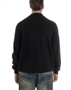 Maglione Uomo Polo Con Zip Maglia Inglese Con Colletto Nero M3023A
